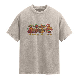 Funny Cinco De Mayo Chicken Squad Washed Cotton T-Shirt Mexican Party Celebration Gift