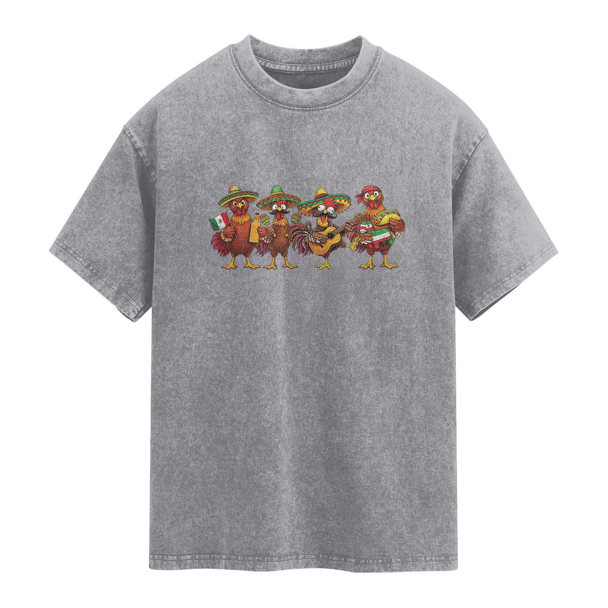Funny Cinco De Mayo Chicken Squad Washed Cotton T-Shirt Mexican Party Celebration Gift