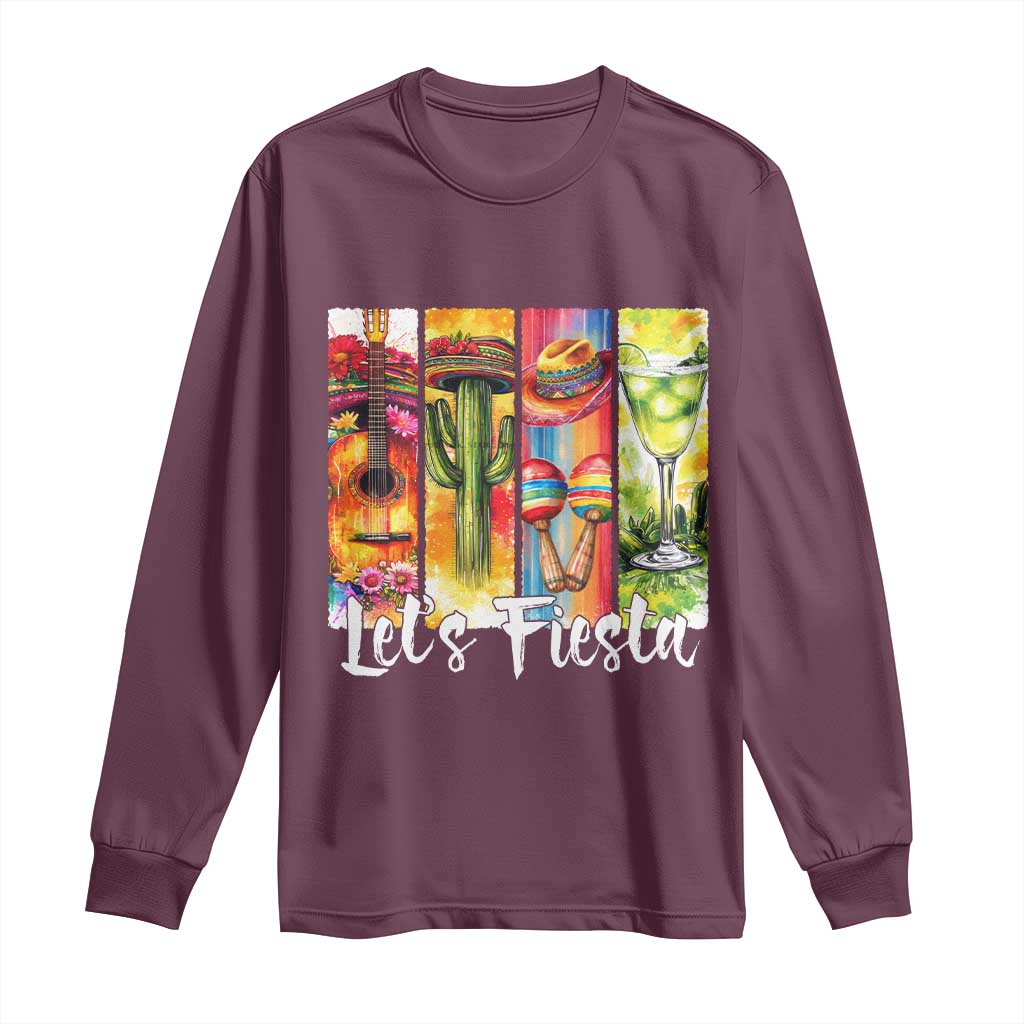 Lets Fiesta Long Sleeve Shirt Funny Cinco De Mayo Party Celebration TS12 Maroon Print Your Wear