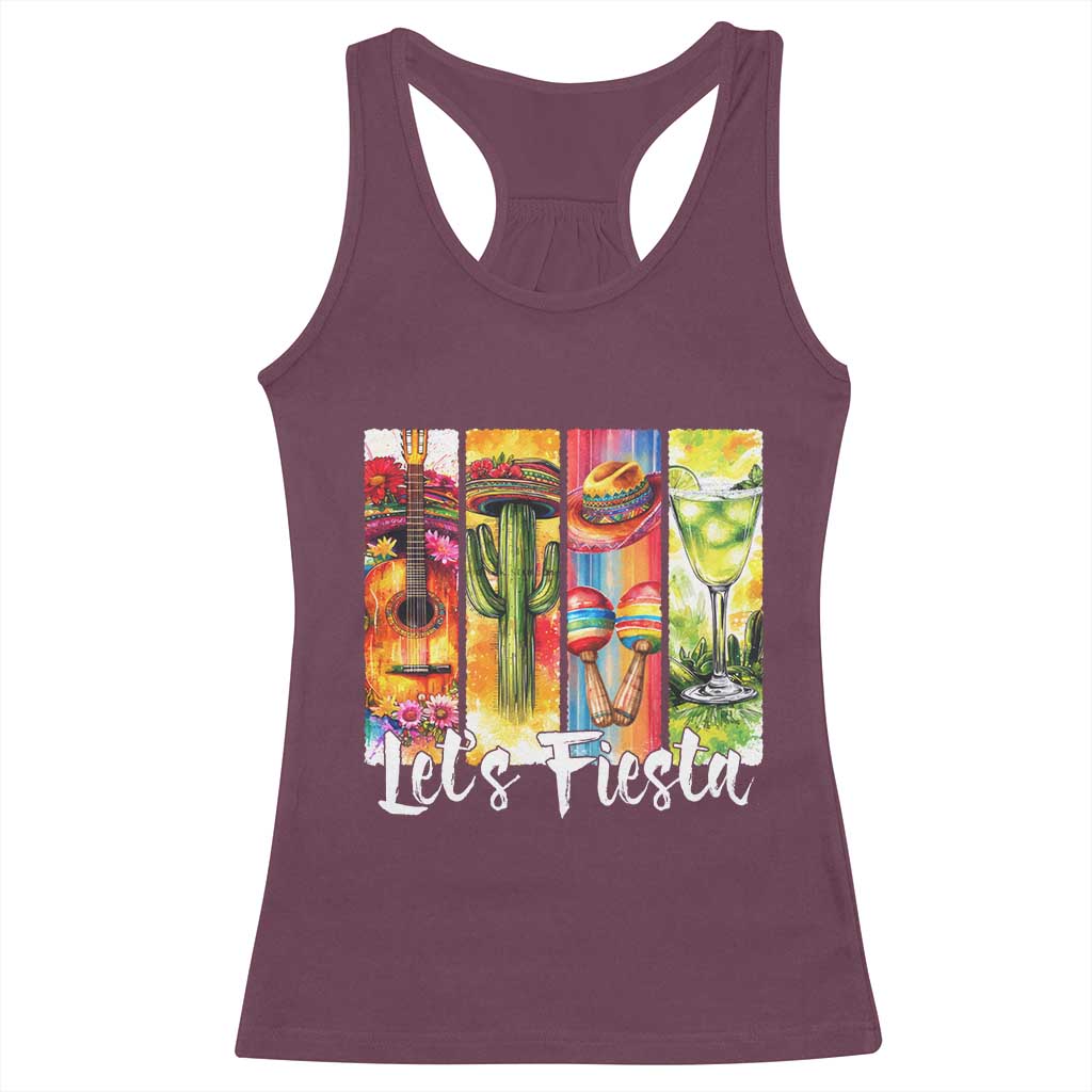 Lets Fiesta Racerback Tank Top Funny Cinco De Mayo Party Celebration TS12 Maroon Print Your Wear