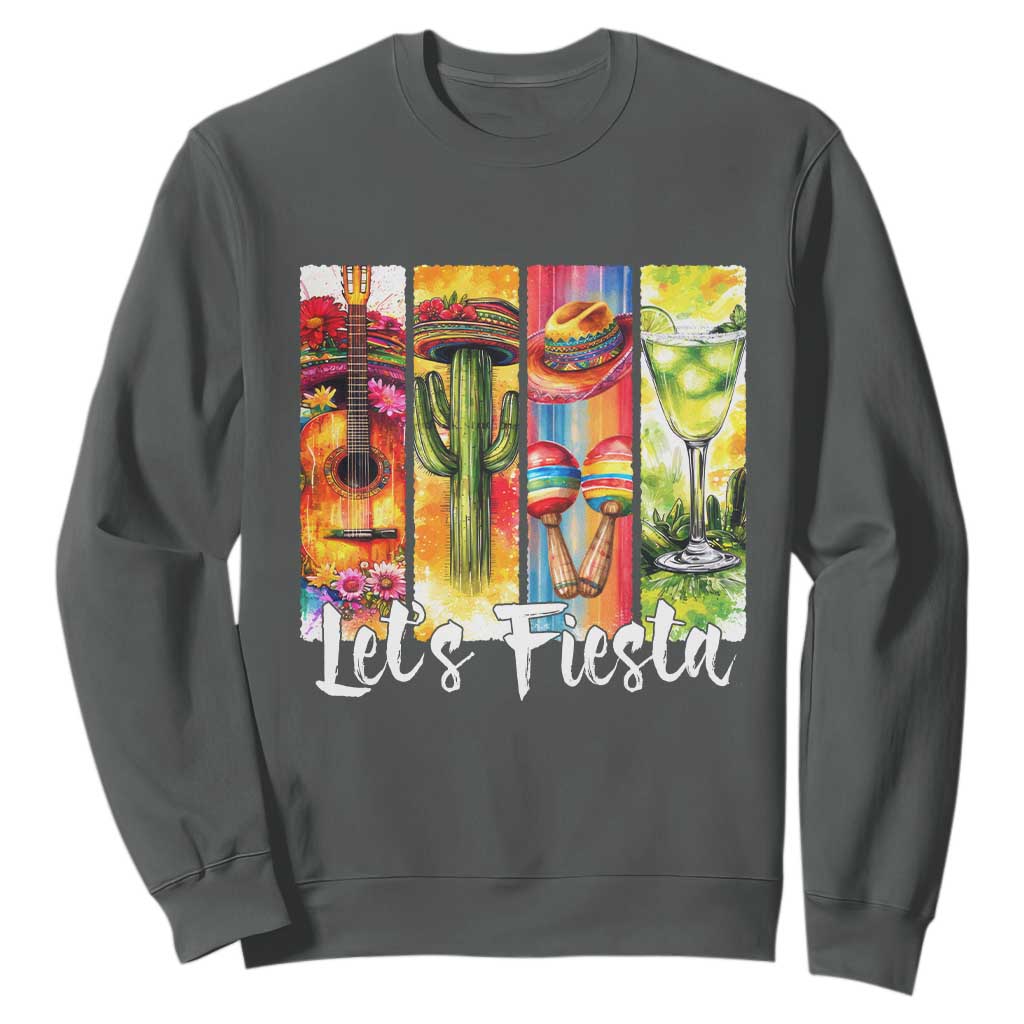 Lets Fiesta Sweatshirt Funny Cinco De Mayo Party Celebration TS12 Dark Heather Print Your Wear