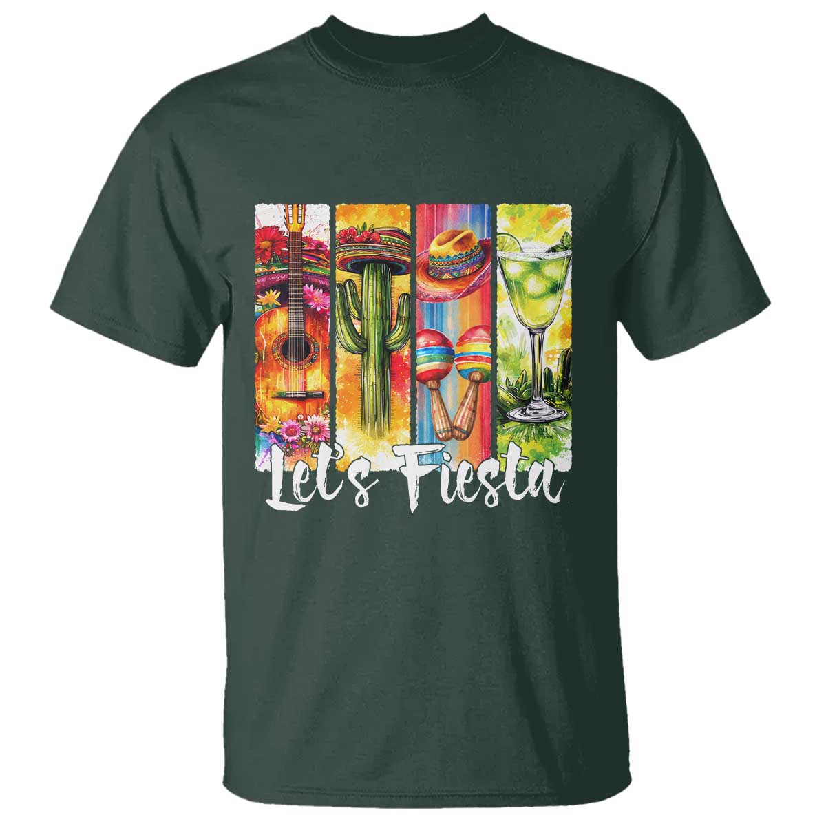 Lets Fiesta T Shirt Funny Cinco De Mayo Party Celebration TS12 Dark Forest Green Print Your Wear