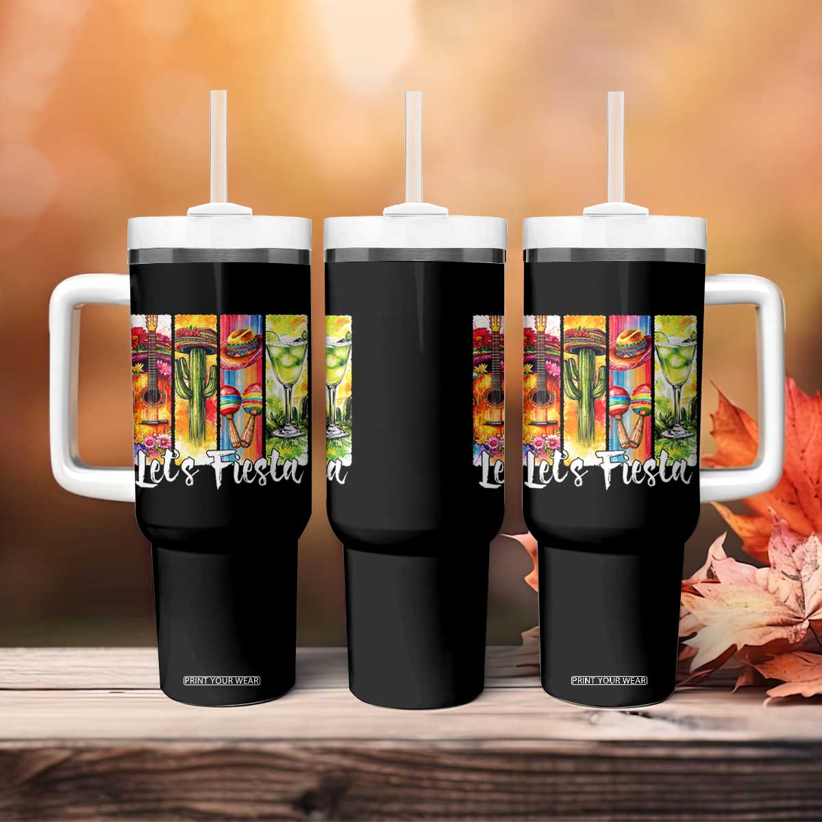 Lets Fiesta Tumbler With Handle Funny Cinco De Mayo Party Celebration TS12 Print Your Wear