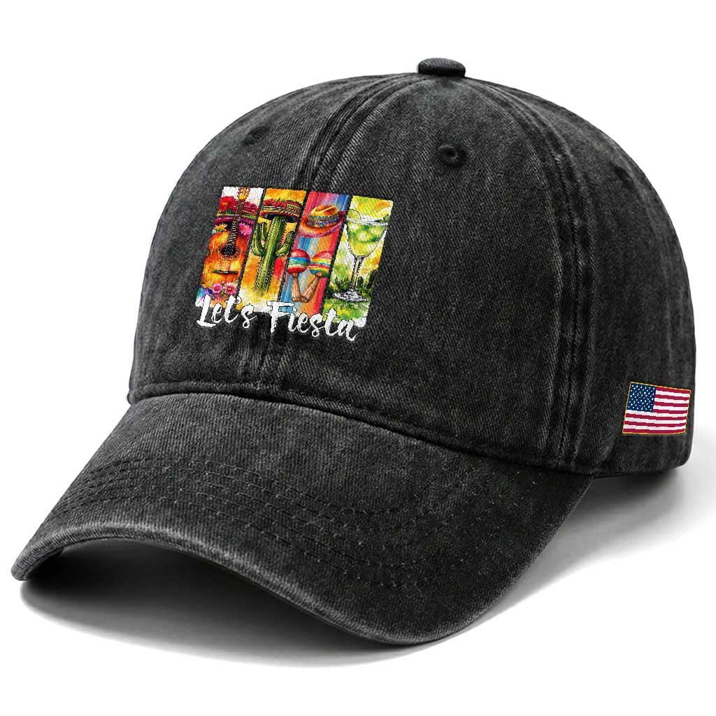 Lets Fiesta Washed Cotton Baseball Cap Funny Cinco De Mayo Party Celebration TS12 Print Your Wear