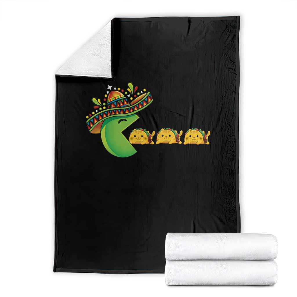 Cinco De Mayo Retro Game Throw Blanket Funny Sombrero Character Chasing Taco Cat TS12 Black Print Your Wear