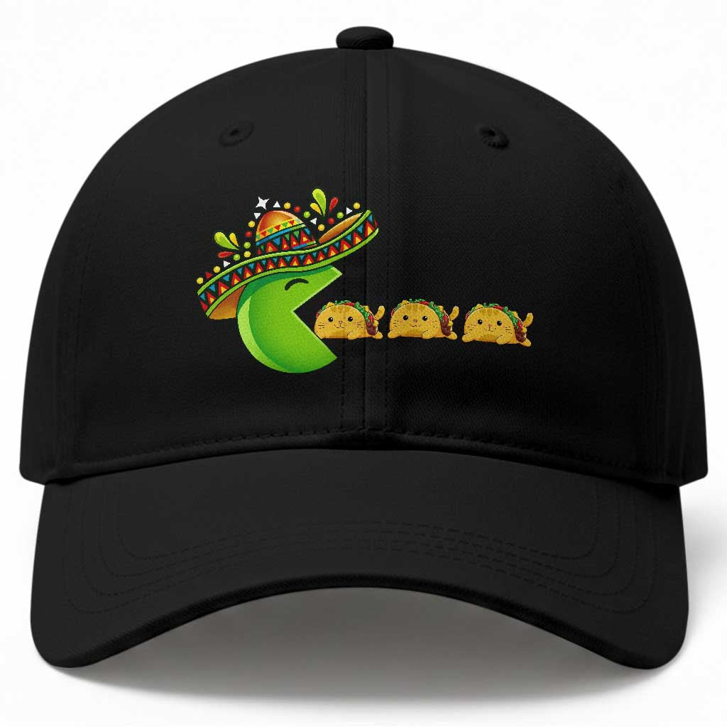 Cinco De Mayo Retro Game Baseball Cap Funny Sombrero Character Chasing Taco Cat TS12 Print Your Wear