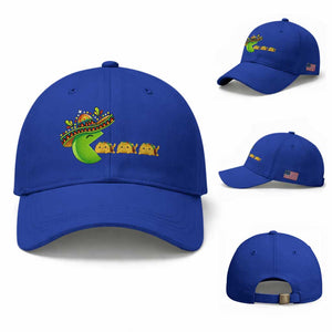Cinco De Mayo Retro Game Baseball Cap Funny Sombrero Character Chasing Taco Cat TS12 Baseball Cap Universal Fit Royal Blue Print Your Wear