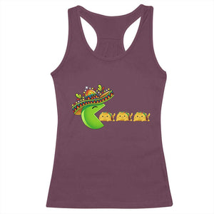 Cinco De Mayo Retro Game Racerback Tank Top Funny Sombrero Character Chasing Taco Cat TS12 Maroon Print Your Wear