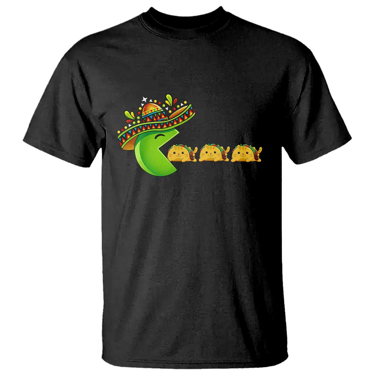 Cinco De Mayo Retro Game T Shirt Funny Sombrero Character Chasing Taco Cat TS12 Black Print Your Wear