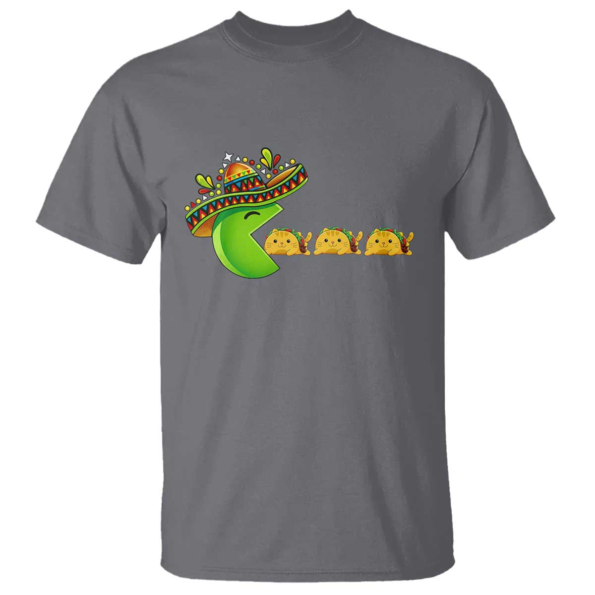 Cinco De Mayo Retro Game T Shirt Funny Sombrero Character Chasing Taco Cat TS12 Charcoal Print Your Wear