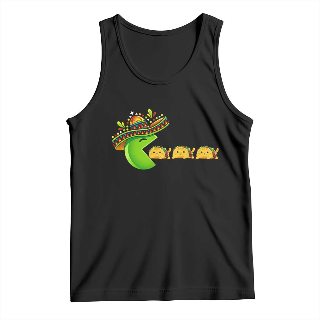 Cinco De Mayo Retro Game Tank Top Funny Sombrero Character Chasing Taco Cat TS12 Black Print Your Wear