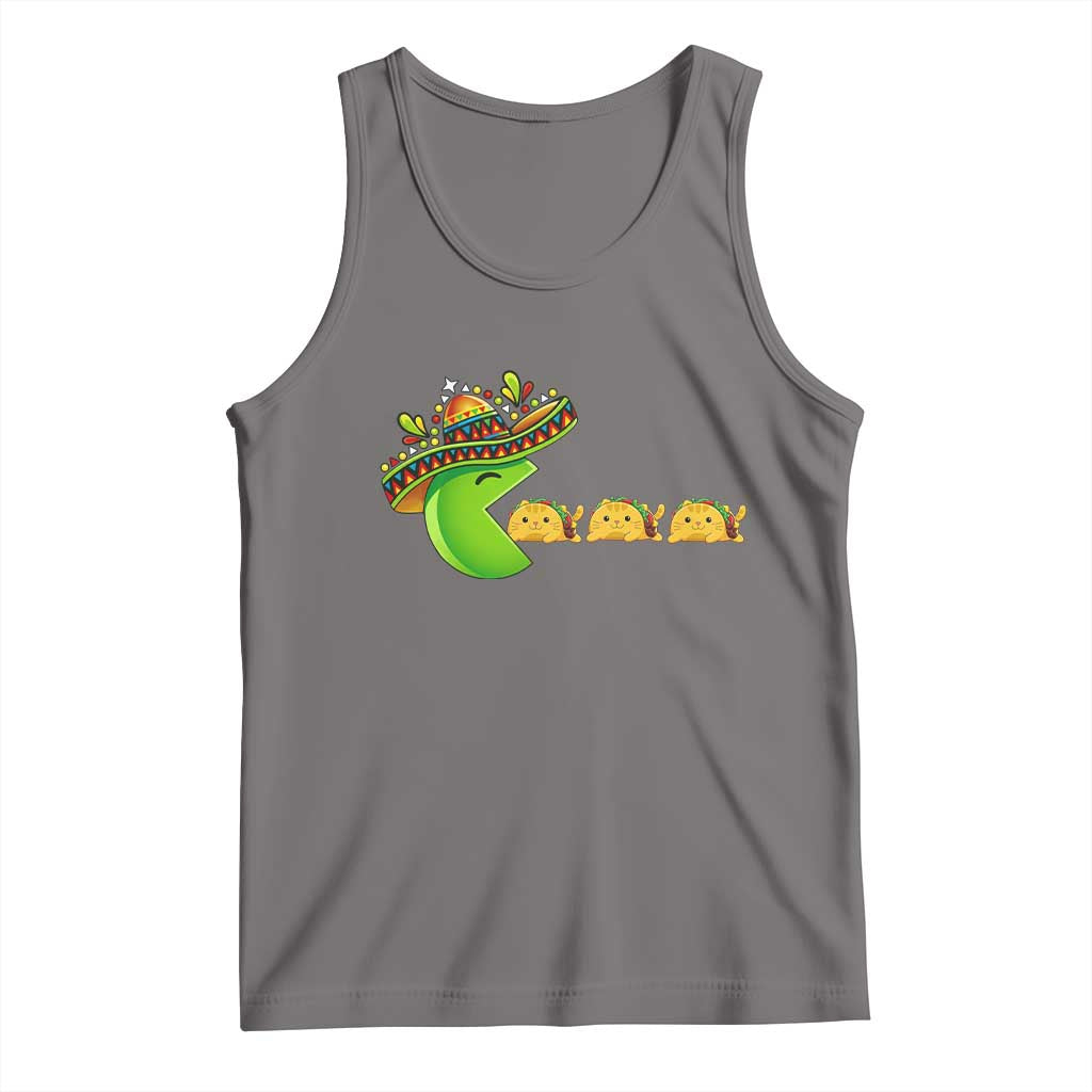 Cinco De Mayo Retro Game Tank Top Funny Sombrero Character Chasing Taco Cat TS12 Deep Heather Print Your Wear