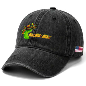 Cinco De Mayo Retro Game Washed Cotton Baseball Cap Funny Sombrero Character Chasing Taco Cat TS12 Print Your Wear
