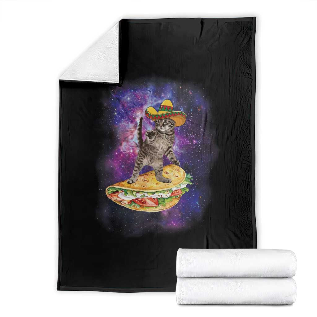 Funny Cinco De Mayo Cat Throw Blanket Astronaut Kitten Flying A Taco TS12 Black Print Your Wear