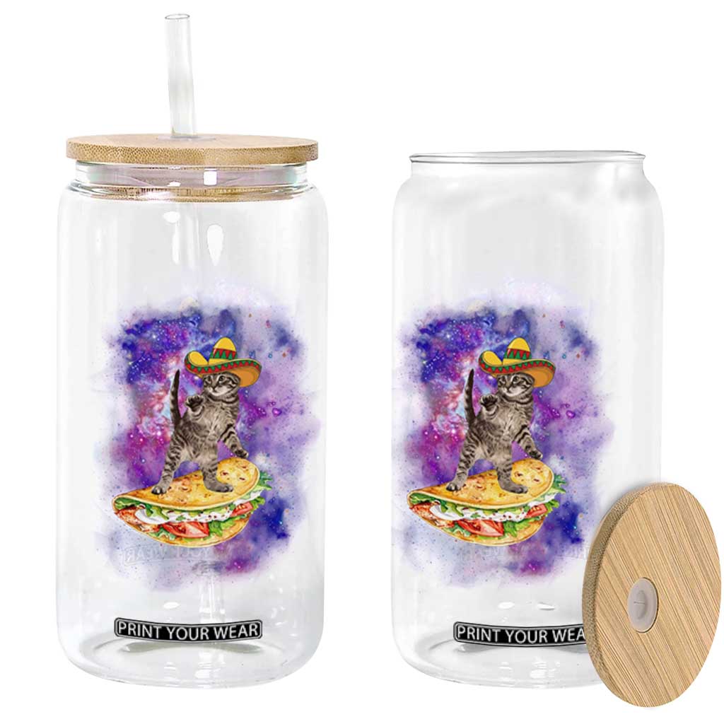 Funny Cinco De Mayo Cat Glass Can Astronaut Kitten Flying A Taco TS12 Print Your Wear