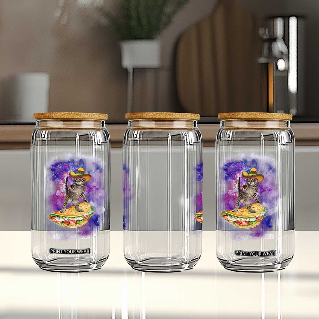 Funny Cinco De Mayo Cat Glass Can Astronaut Kitten Flying A Taco TS12 Print Your Wear