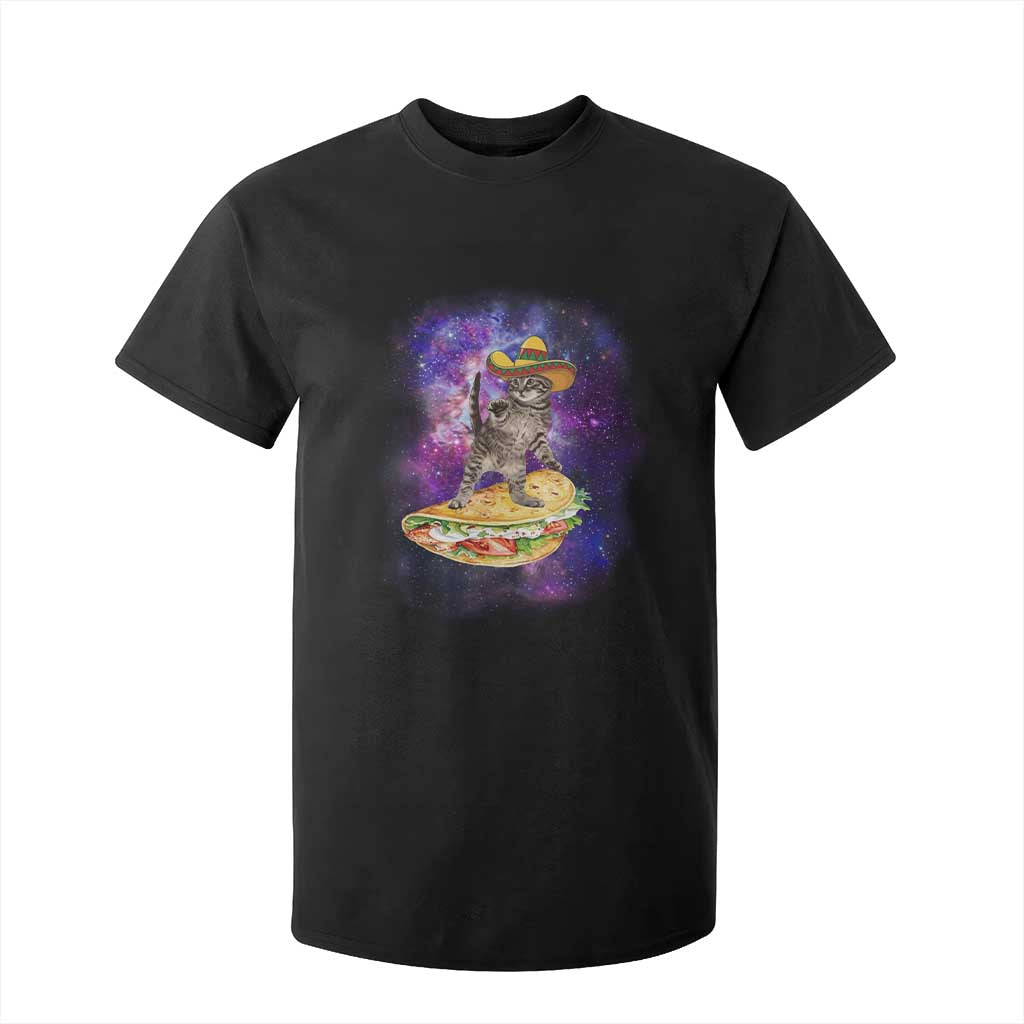 Funny Cinco De Mayo Cat T Shirt For Kid Astronaut Kitten Flying A Taco TS12 Black Print Your Wear