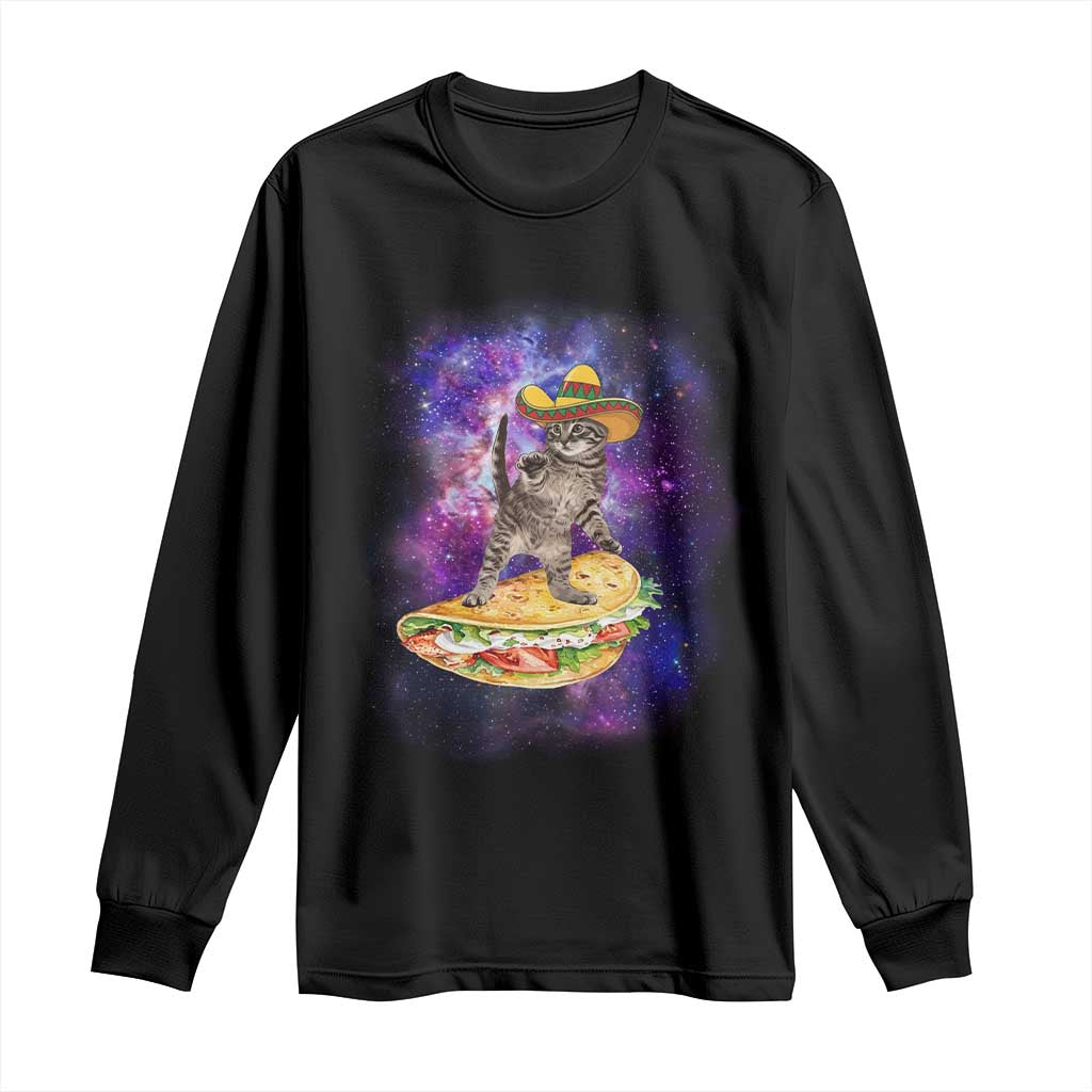 Funny Cinco De Mayo Cat Long Sleeve Shirt Astronaut Kitten Flying A Taco TS12 Black Print Your Wear