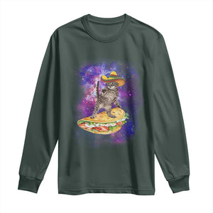 Funny Cinco De Mayo Cat Long Sleeve Shirt Astronaut Kitten Flying A Taco TS12 Dark Forest Green Print Your Wear