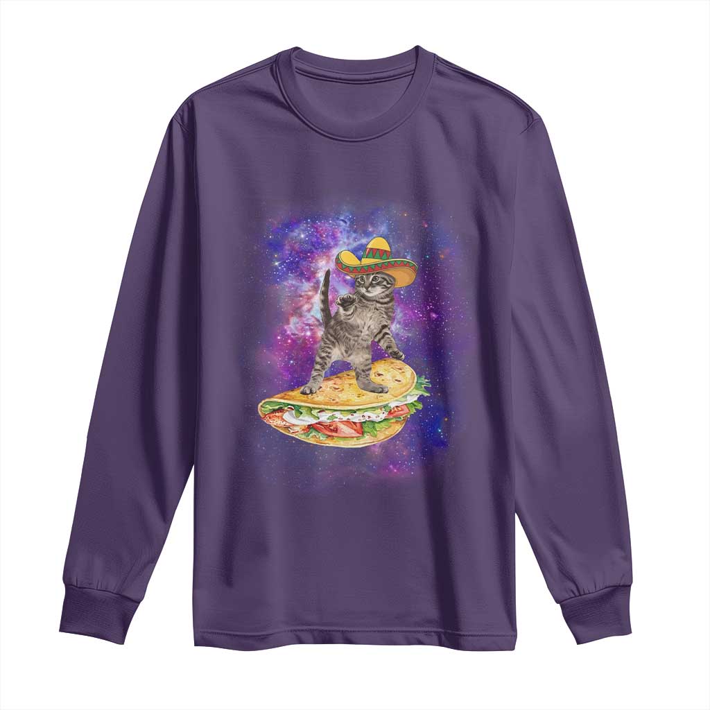 Funny Cinco De Mayo Cat Long Sleeve Shirt Astronaut Kitten Flying A Taco TS12 Purple Print Your Wear