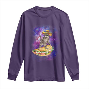 Funny Cinco De Mayo Cat Long Sleeve Shirt Astronaut Kitten Flying A Taco TS12 Purple Print Your Wear