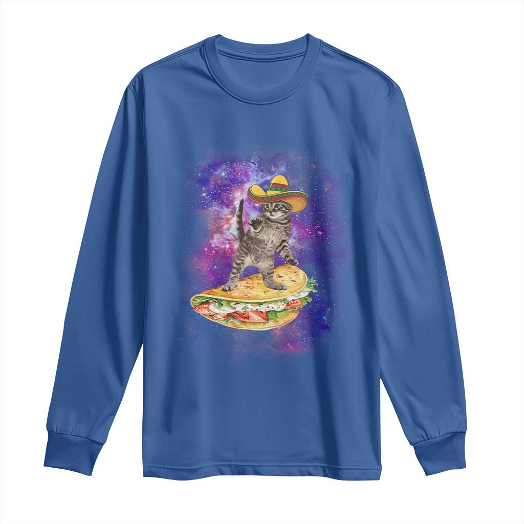Funny Cinco De Mayo Cat Long Sleeve Shirt Astronaut Kitten Flying A Taco TS12 Royal Blue Print Your Wear