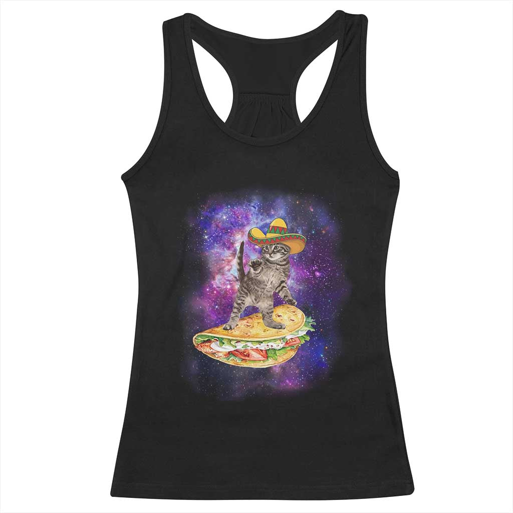 Funny Cinco De Mayo Cat Racerback Tank Top Astronaut Kitten Flying A Taco TS12 Black Print Your Wear