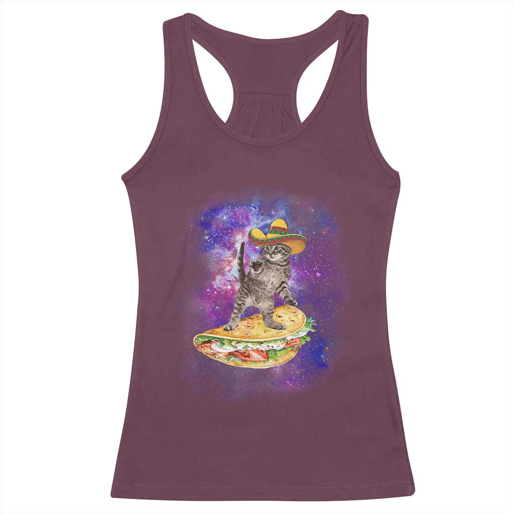 Funny Cinco De Mayo Cat Racerback Tank Top Astronaut Kitten Flying A Taco TS12 Maroon Print Your Wear