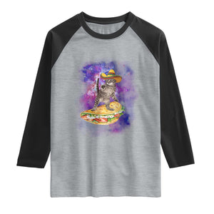 Funny Cinco De Mayo Cat Raglan Shirt Astronaut Kitten Flying A Taco TS12 Heather Gray Black Print Your Wear