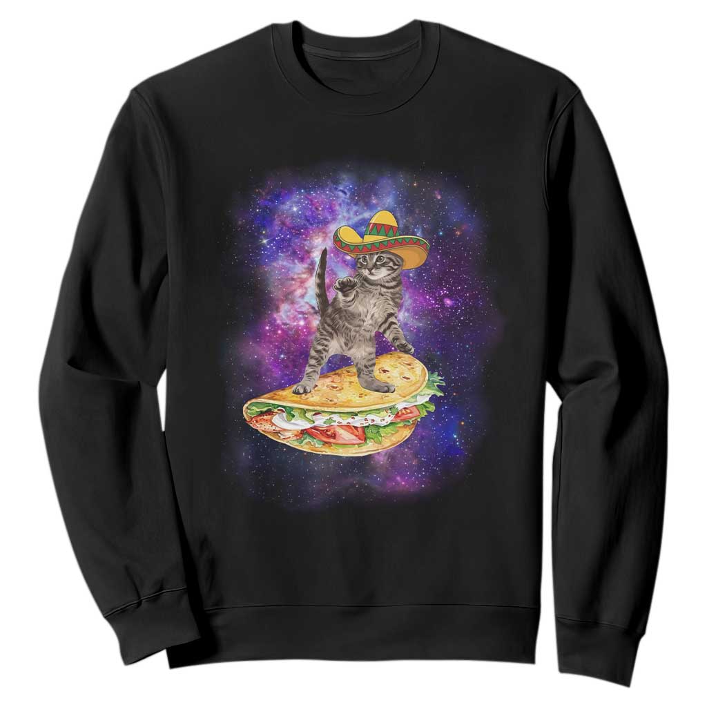 Funny Cinco De Mayo Cat Sweatshirt Astronaut Kitten Flying A Taco TS12 Black Print Your Wear