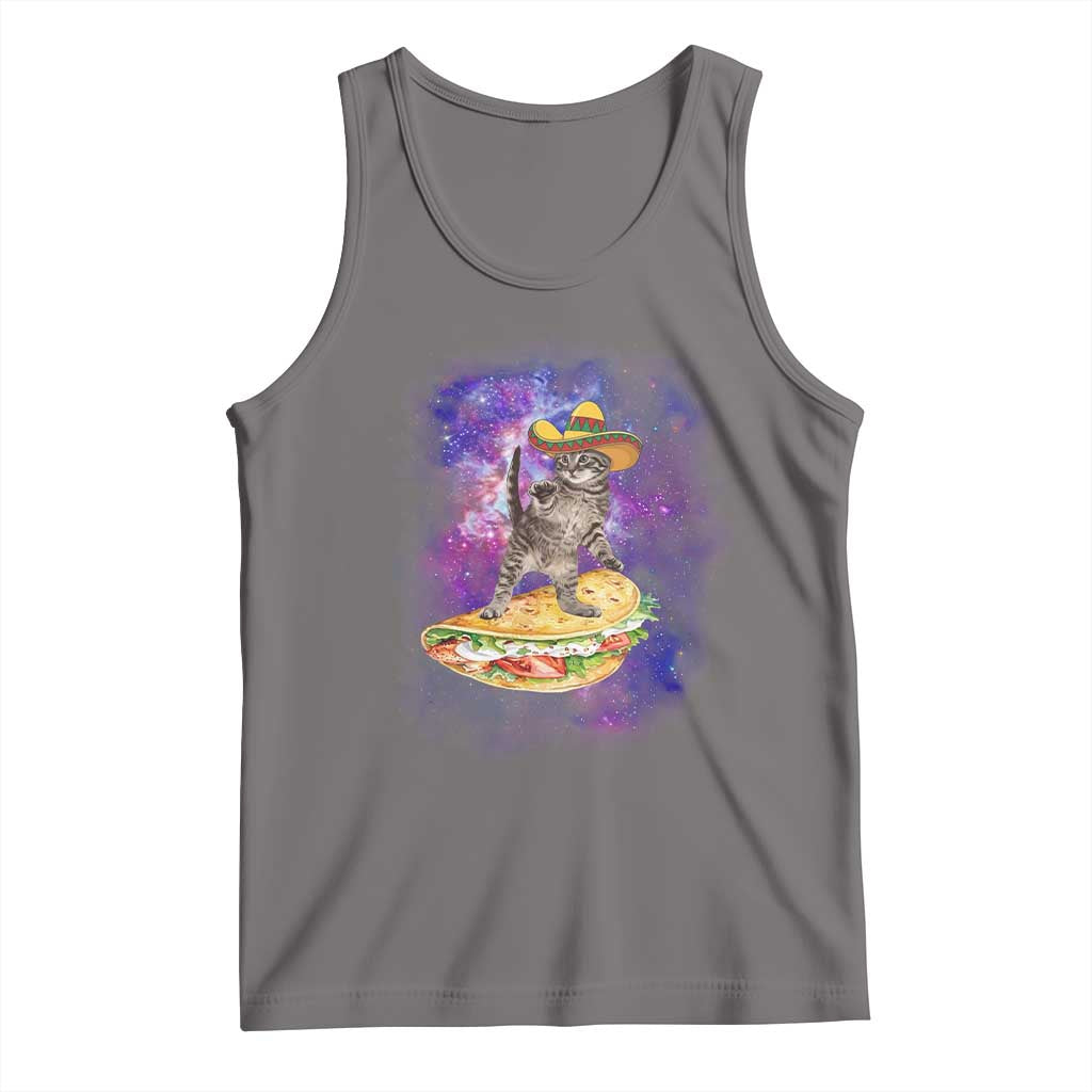 Funny Cinco De Mayo Cat Tank Top Astronaut Kitten Flying A Taco TS12 Deep Heather Print Your Wear