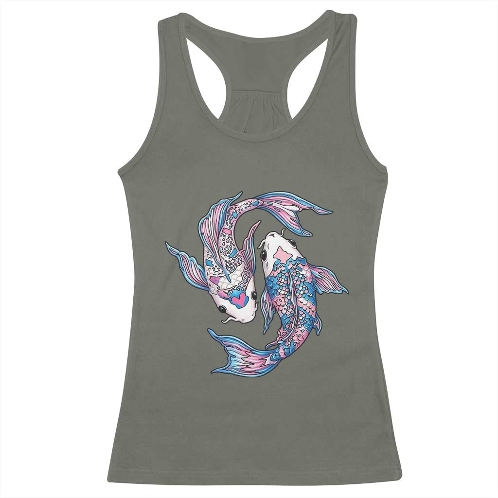 Transgender Ally Koi Fish Racerback Tank Top Funny Japanese Art Graphic TS12 Military Green Print Your Wear