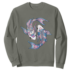 Transgender Ally Koi Fish Sweatshirt Funny Japanese Art Graphic TS12 Military Green Print Your Wear