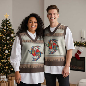 Rainbow Koi Fish LGBTQ Pride V-Neck Knit Sweater Vest Colorful Japanese Carp TS12 Mocha Mousse Print Your Wear
