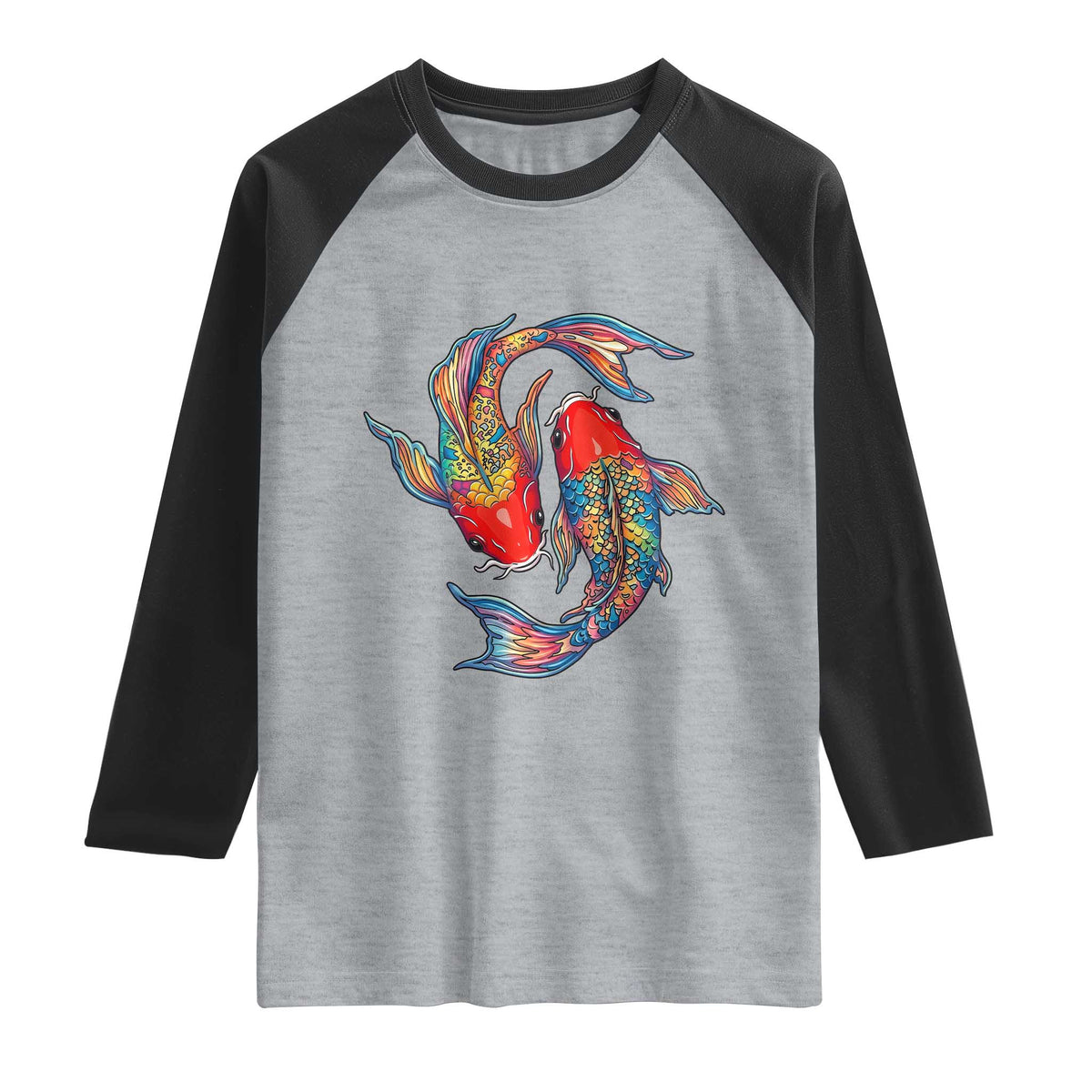 Rainbow Koi Fish LGBTQ Pride Raglan Shirt Colorful Japanese Carp TS12 Heather Gray Black Print Your Wear