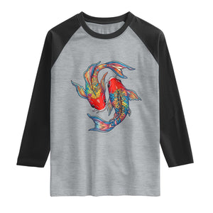 Rainbow Koi Fish LGBTQ Pride Raglan Shirt Colorful Japanese Carp TS12 Heather Gray Black Print Your Wear