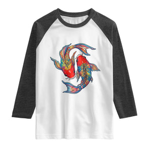 Rainbow Koi Fish LGBTQ Pride Raglan Shirt Colorful Japanese Carp TS12 White Heather Charcoal Print Your Wear