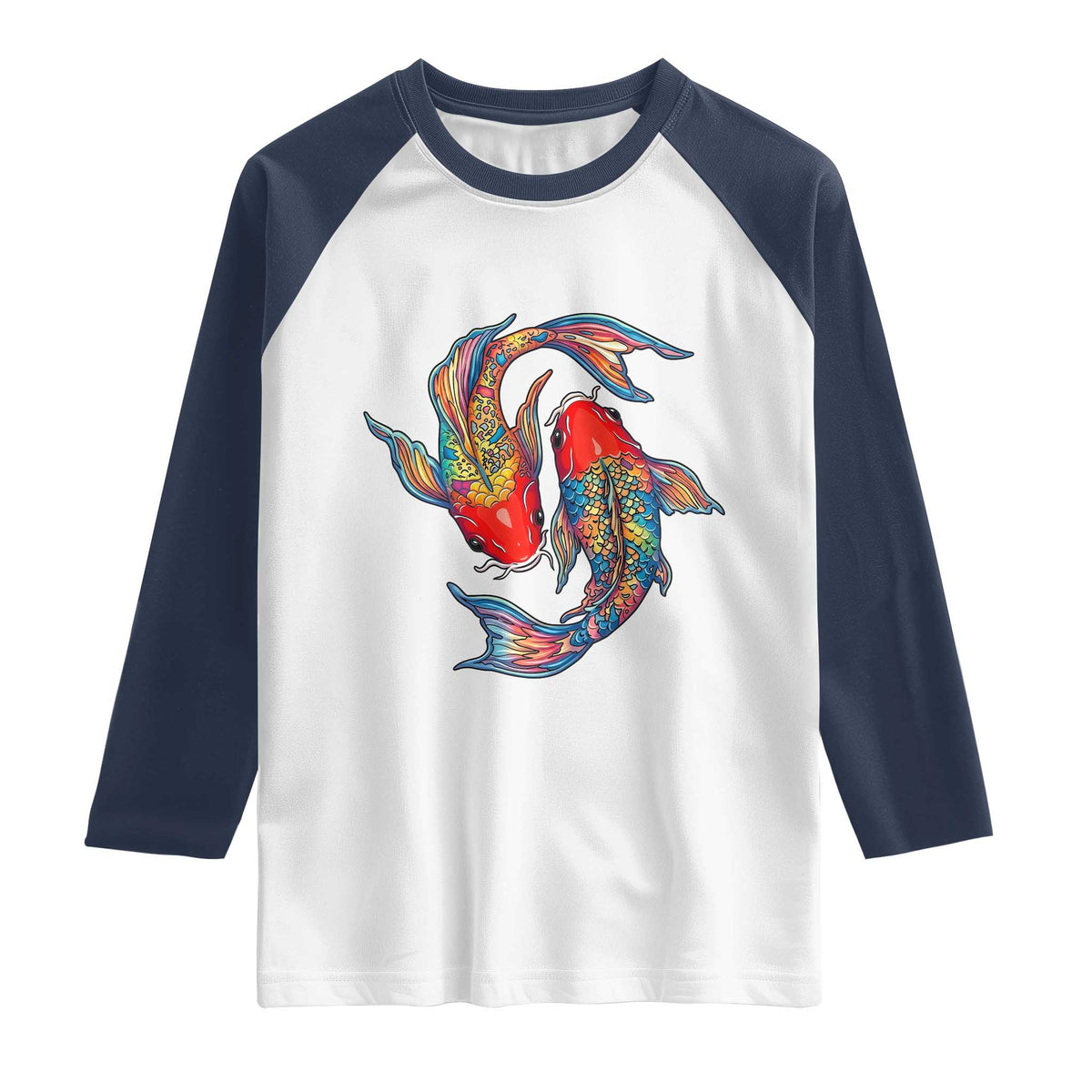 Rainbow Koi Fish LGBTQ Pride Raglan Shirt Colorful Japanese Carp TS12 White Navy Print Your Wear
