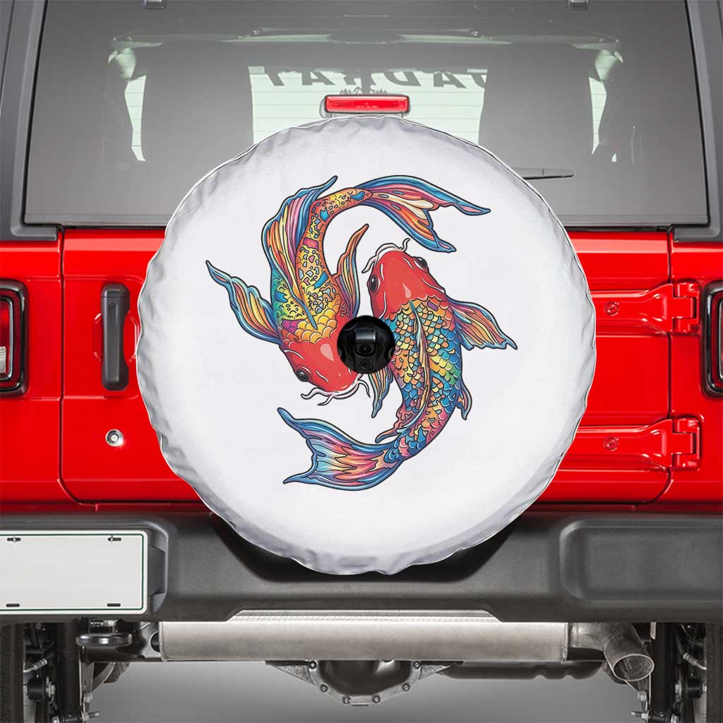 Rainbow Koi Fish LGBTQ Pride Spare Tire Cover Colorful Japanese Carp TS12 White Print Your Wear
