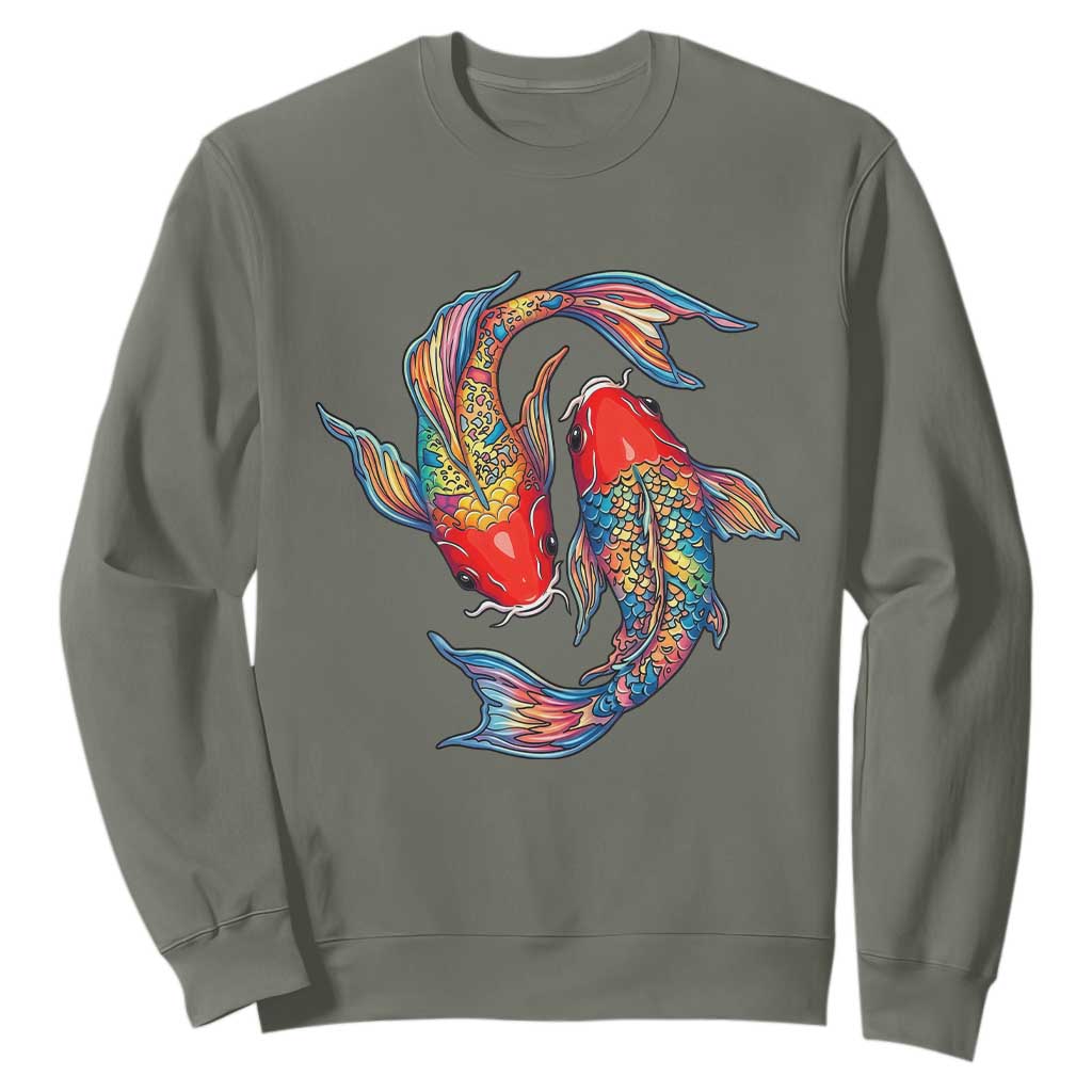 Rainbow Koi Fish LGBTQ Pride Sweatshirt Colorful Japanese Carp TS12 Military Green Print Your Wear