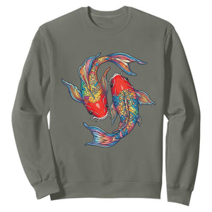 Rainbow Koi Fish LGBTQ Pride Sweatshirt Colorful Japanese Carp TS12 Military Green Print Your Wear