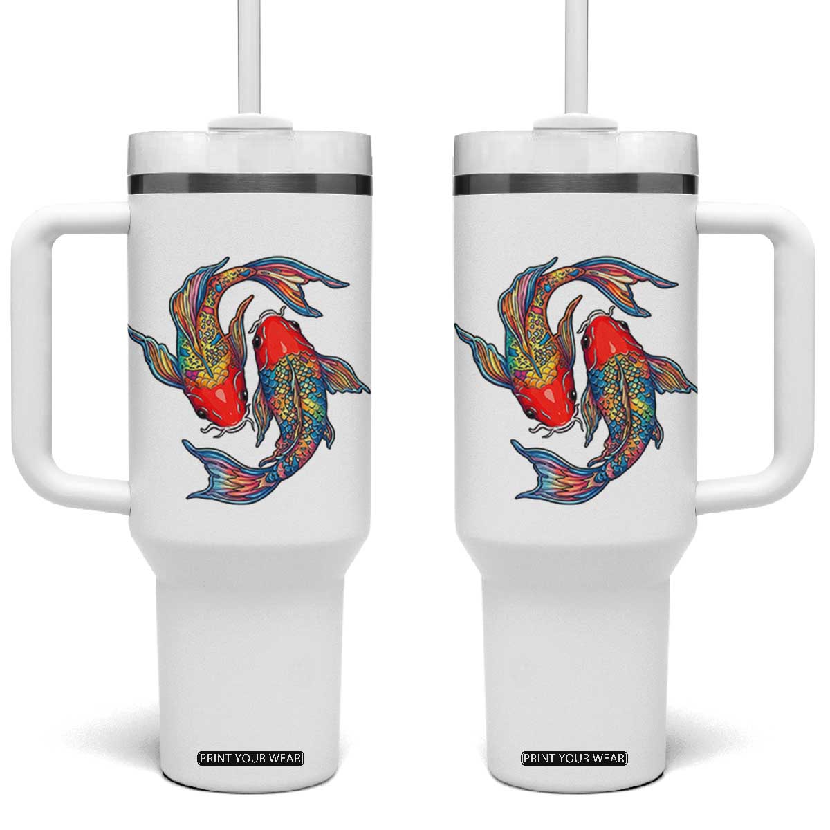 Rainbow Koi Fish LGBTQ Pride Tumbler With Handle Colorful Japanese Carp TS12 One Size: 40 oz White Print Your Wear