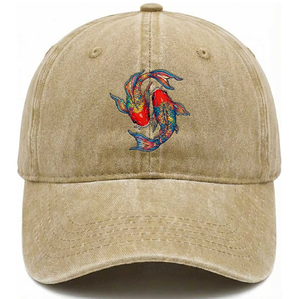Rainbow Koi Fish LGBTQ Pride Washed Cotton Baseball Cap Colorful Japanese Carp TS12 Print Your Wear
