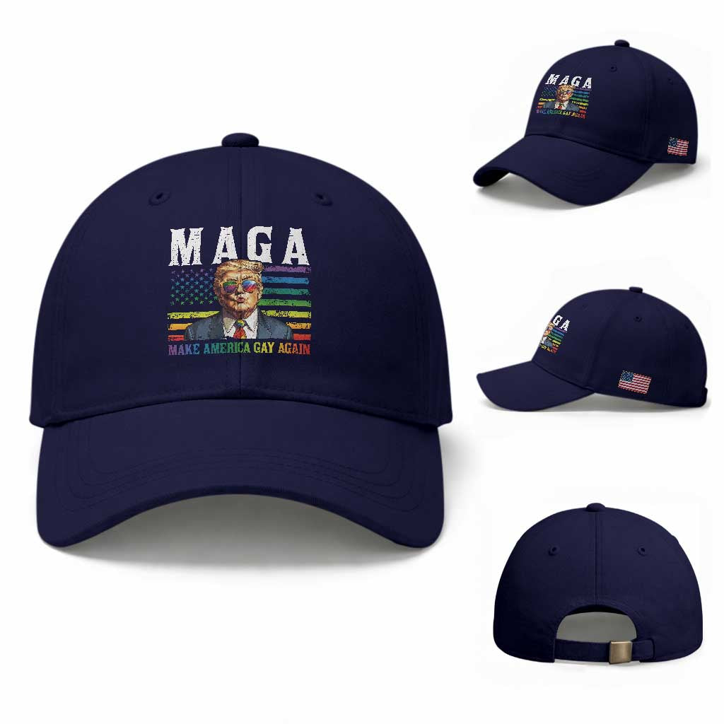 Make America Gay Again Baseball Cap LGBTQ Political Satire TS12 Baseball Cap Universal Fit Dark Blue Print Your Wear