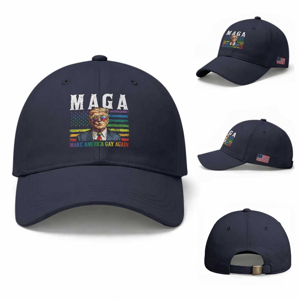 Make America Gay Again Baseball Cap LGBTQ Political Satire TS12 Baseball Cap Universal Fit Navy Print Your Wear