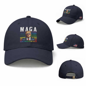 Make America Gay Again Baseball Cap LGBTQ Political Satire TS12 Baseball Cap Universal Fit Navy Print Your Wear