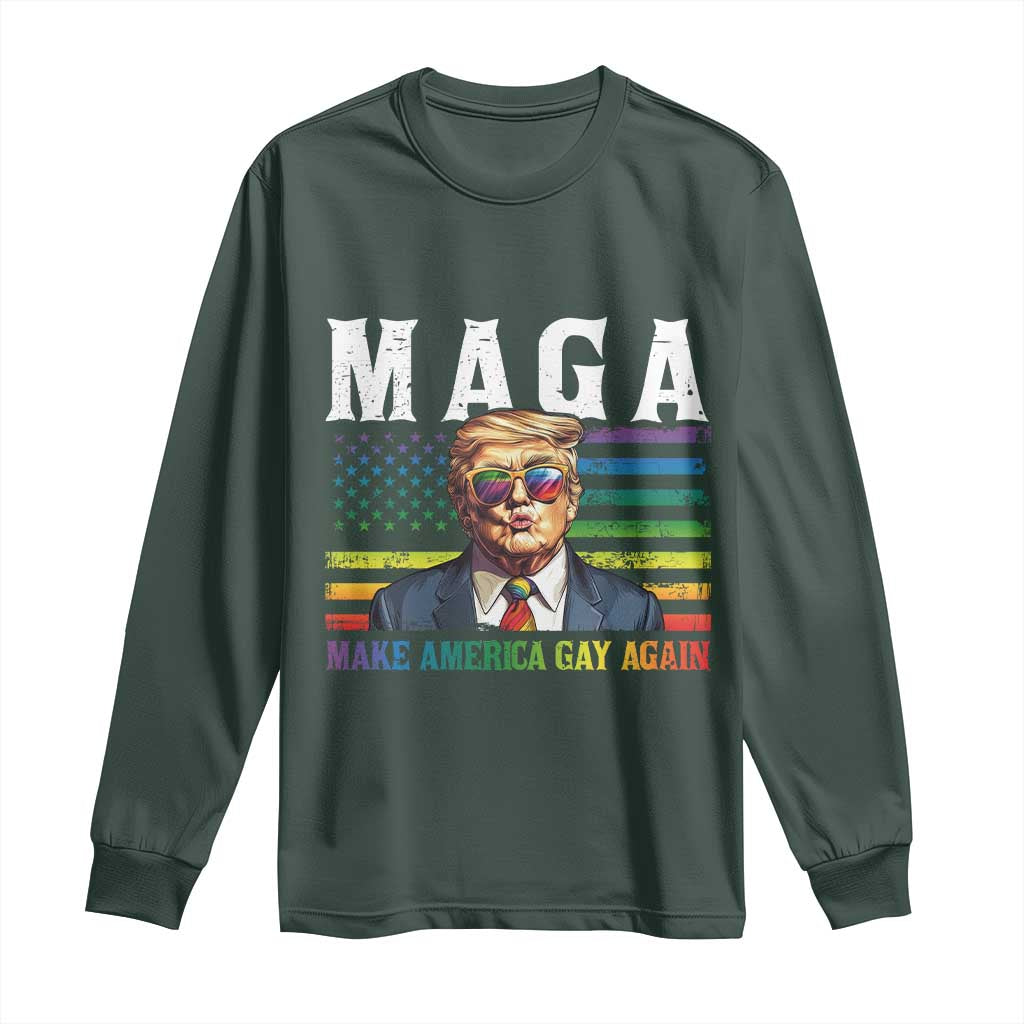 Make America Gay Again Long Sleeve Shirt LGBTQ Political Satire TS12 Dark Forest Green Print Your Wear