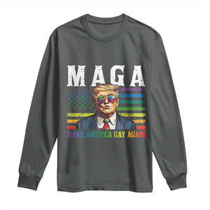 Make America Gay Again Long Sleeve Shirt LGBTQ Political Satire TS12 Dark Heather Print Your Wear