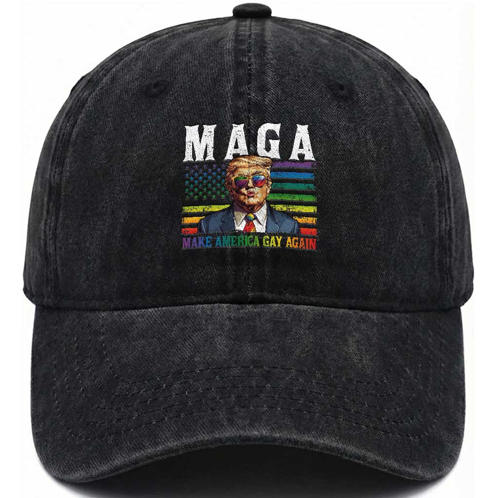 Make America Gay Again Washed Cotton Baseball Cap LGBTQ Political Satire TS12 Print Your Wear