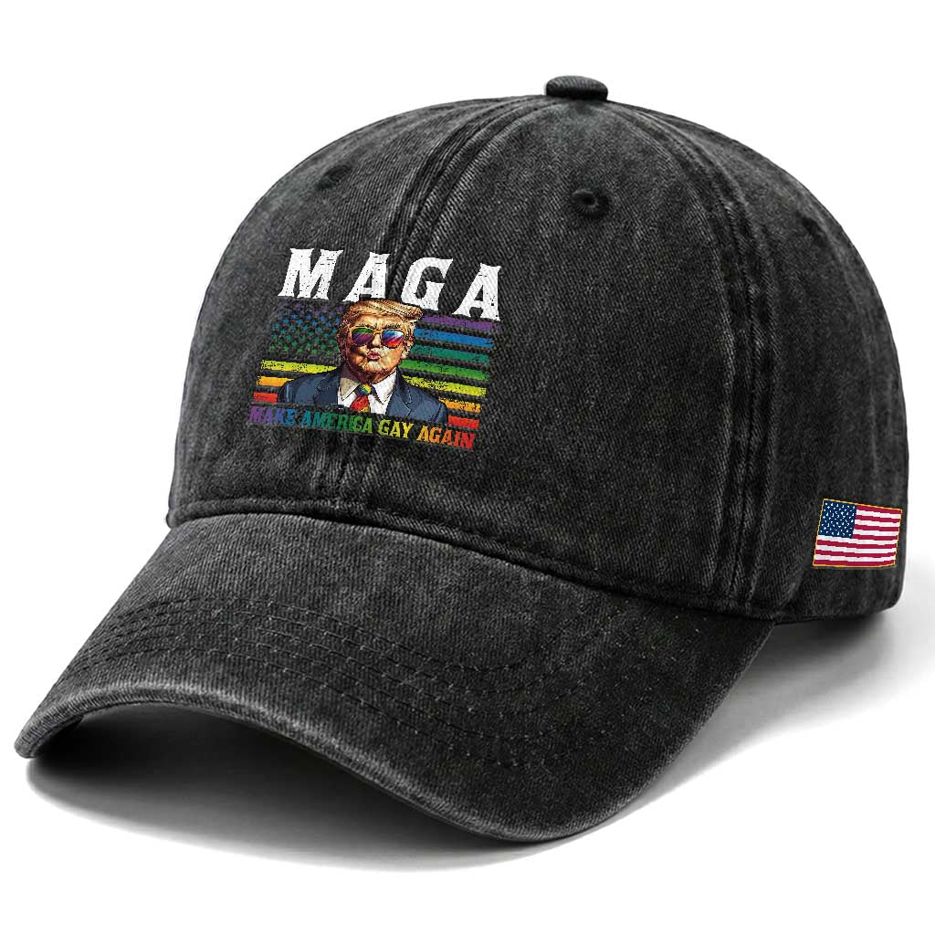 Make America Gay Again Washed Cotton Baseball Cap LGBTQ Political Satire TS12 Print Your Wear